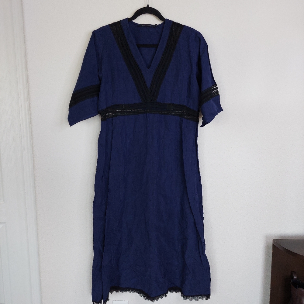 Sofie D’hoore Blue Black Linen Dress Size Meduim (Eu38)